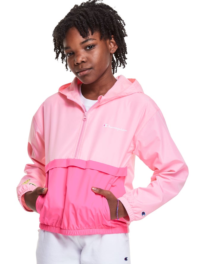 Champion Girls Jackets NZ - Colorblock Windbreaker Smiley Face Pink ( 3510-DTPXU )